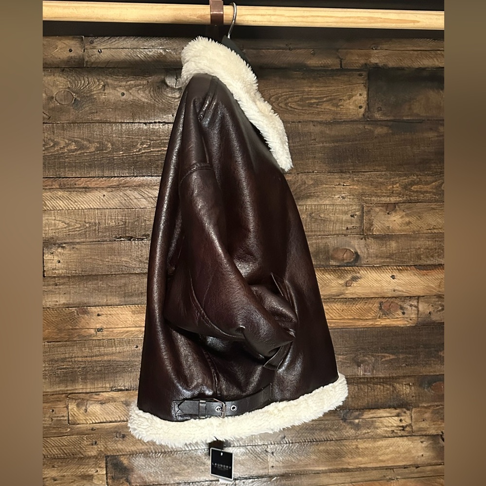 Laundry By Shelli Segal Brown Bomber Jacket with Cream Lining - Picture 4 of 10